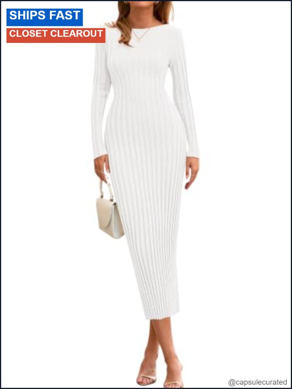 Womens Ribbed Knit Long Sleeve Bodycon Maxi Sweater Dress Boat Neck Pullover